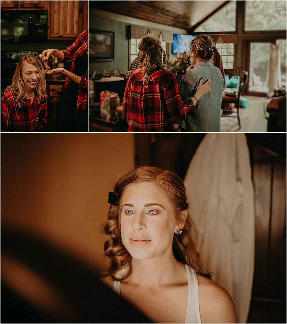 girls doing hair and makeup for wedding ceremony