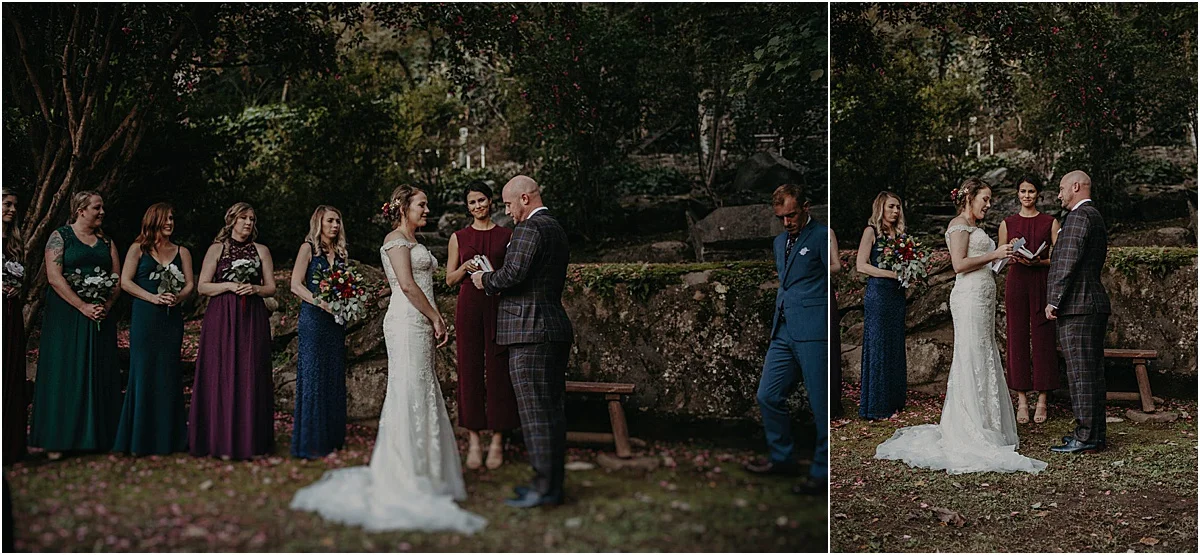 bride and groom exchanging vows at the altar