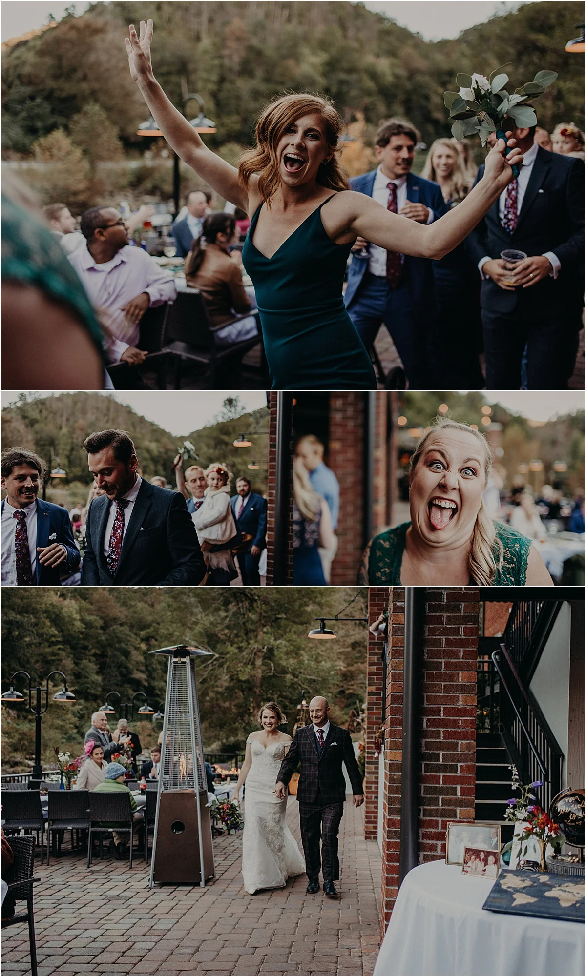 bridal party entering wedding reception with bride and groom
