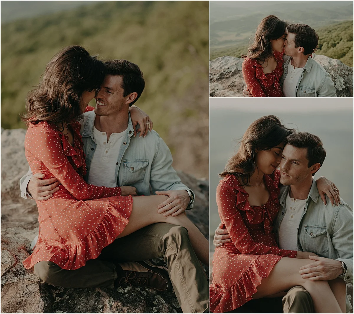 couple embracing during engagement photo session