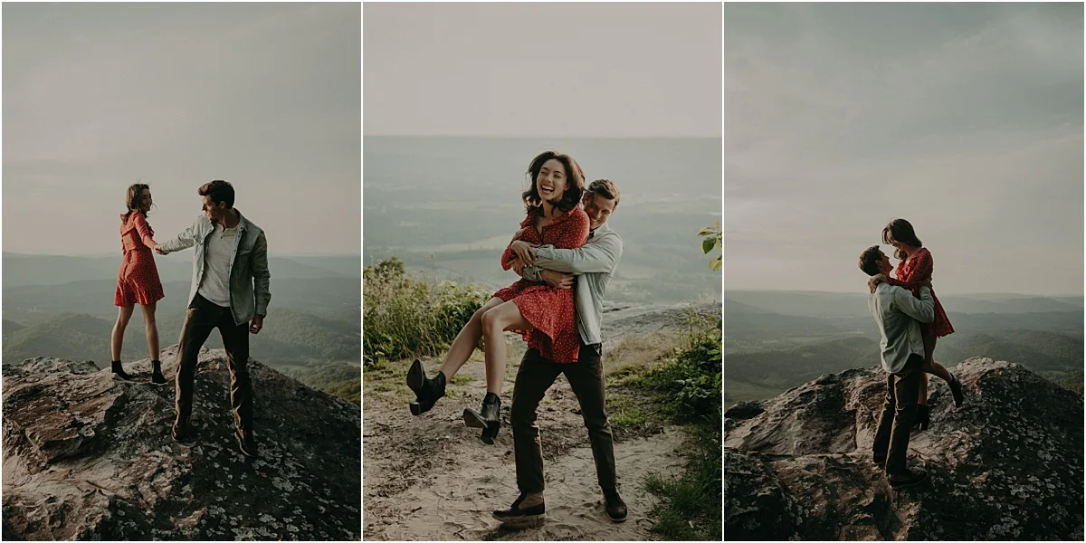 couple embracing on top of tennessee hills