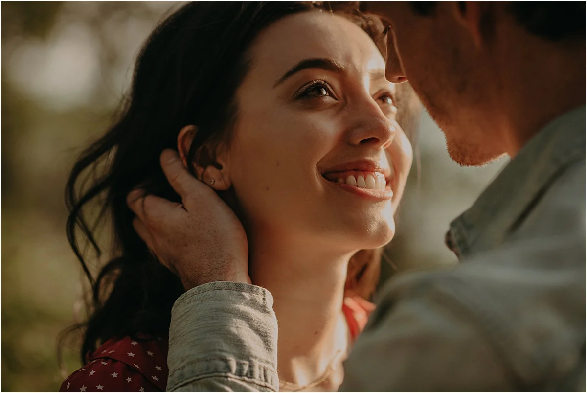 woman smiling up at her fiance