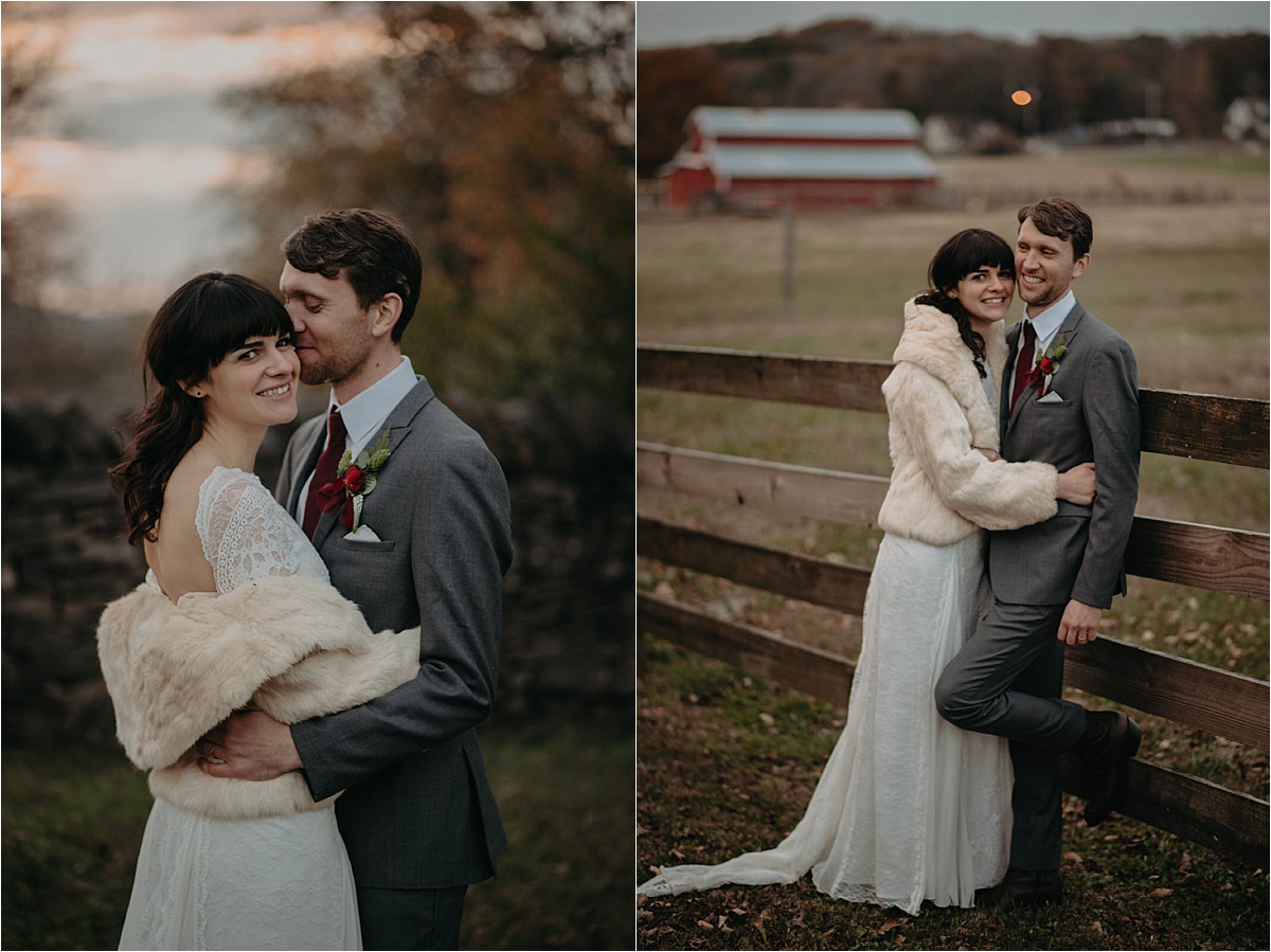 The bride wore a vintage fur jacket to keep warm at this November Nashville wedding