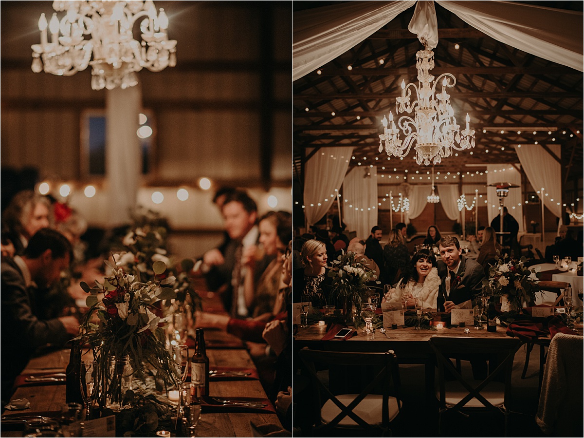 A chilly November wedding meant close quarters for this barn wedding in Nashville, Tennessee. It made for an intimate, cozy vibe.
