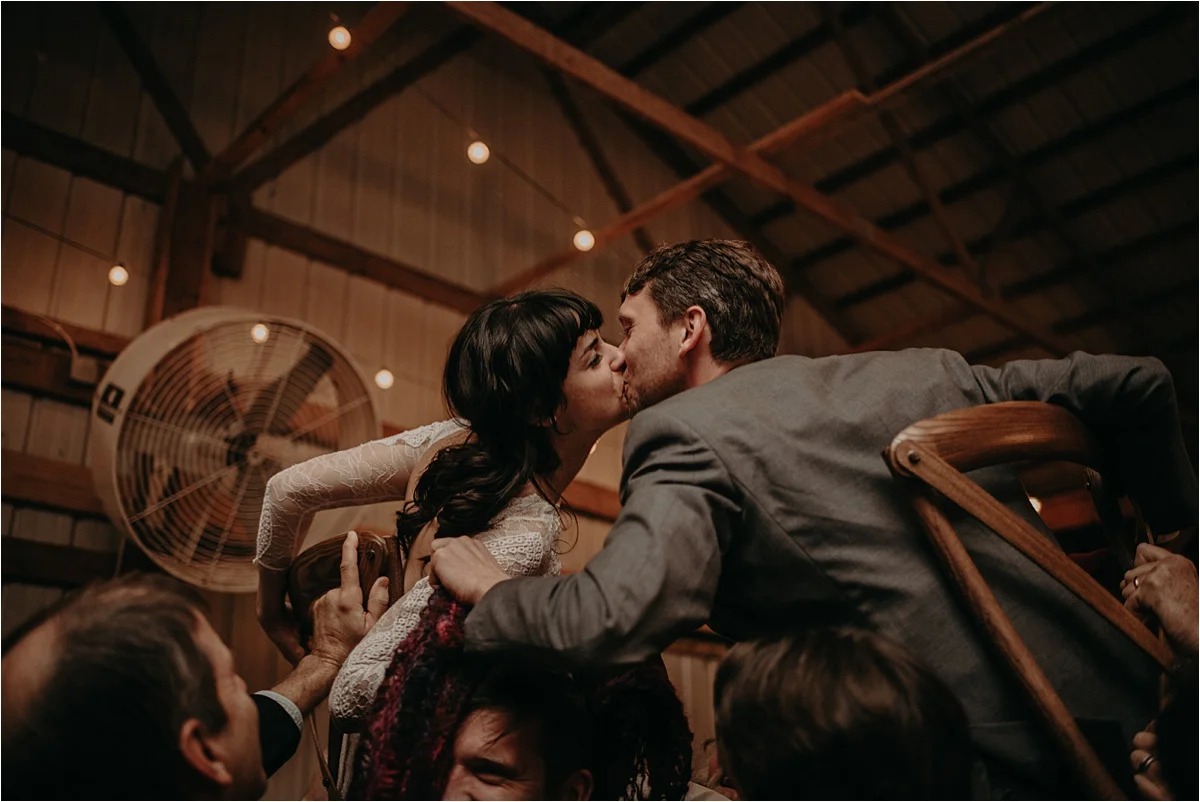 The horah for the bride and groom at the reception paid homage to the bride’s Jewish heritage