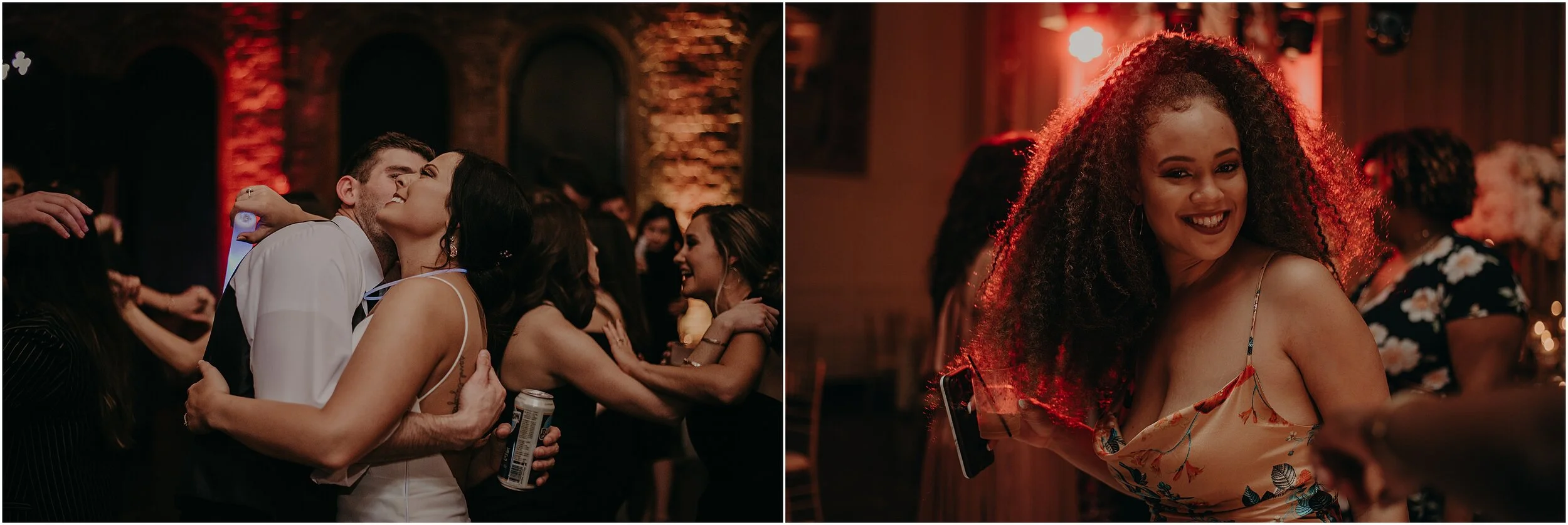 Flash-filled wedding receptions provide a cleaner, crisper look to your images. Wedding venues Church on Main in Chattanooga, Tennessee and the Cadre Building in Memphis, Tennessee.