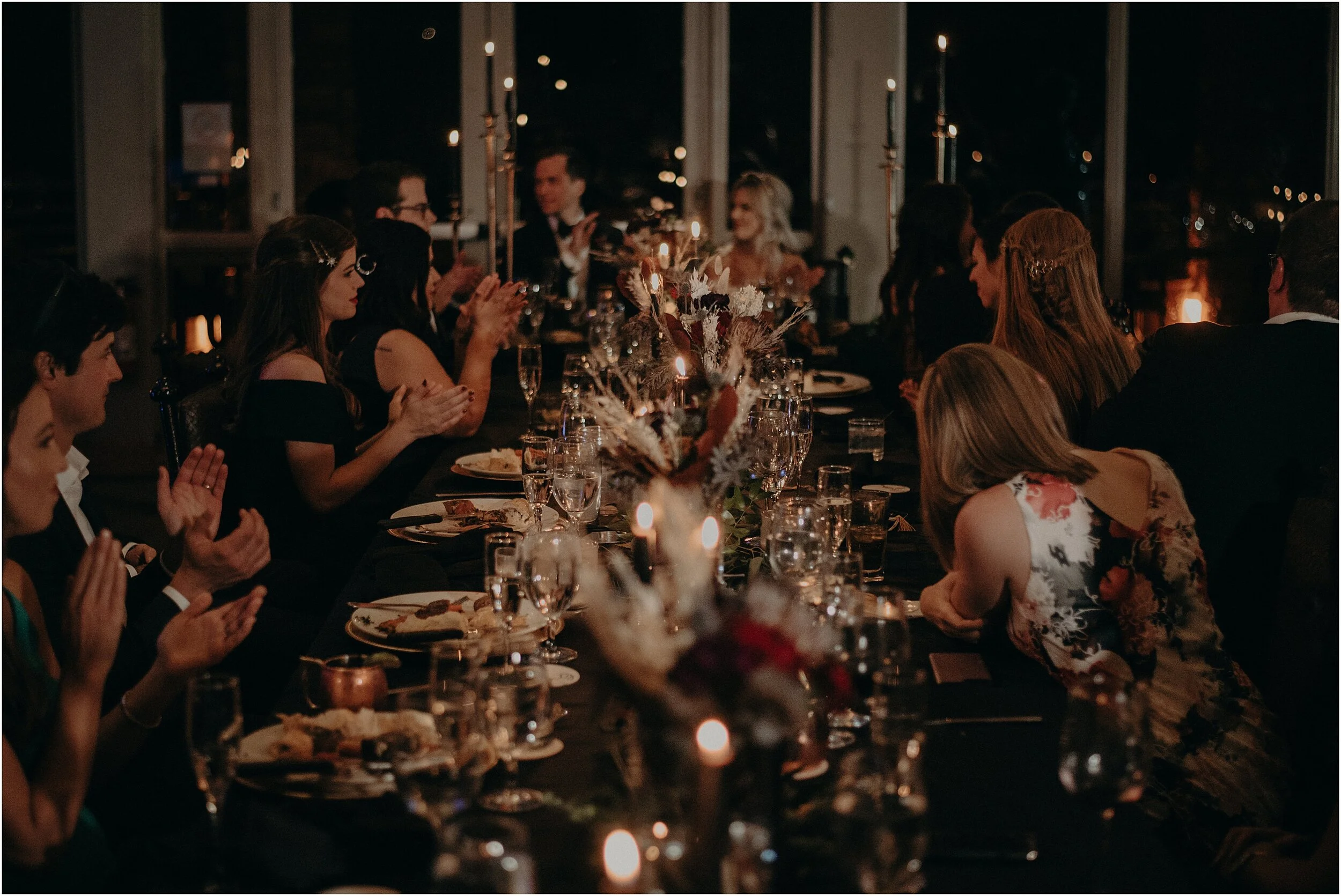The candlelight at this wedding reception at the Sedona Golf Resort in Sedona, Arizona provided enough natural light to reflect the intimate nature of this small destination wedding.