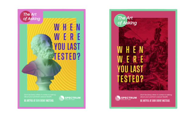 Posters (above) and social media graphics (below) for Spectrum Health Care’s The Art of Asking event.