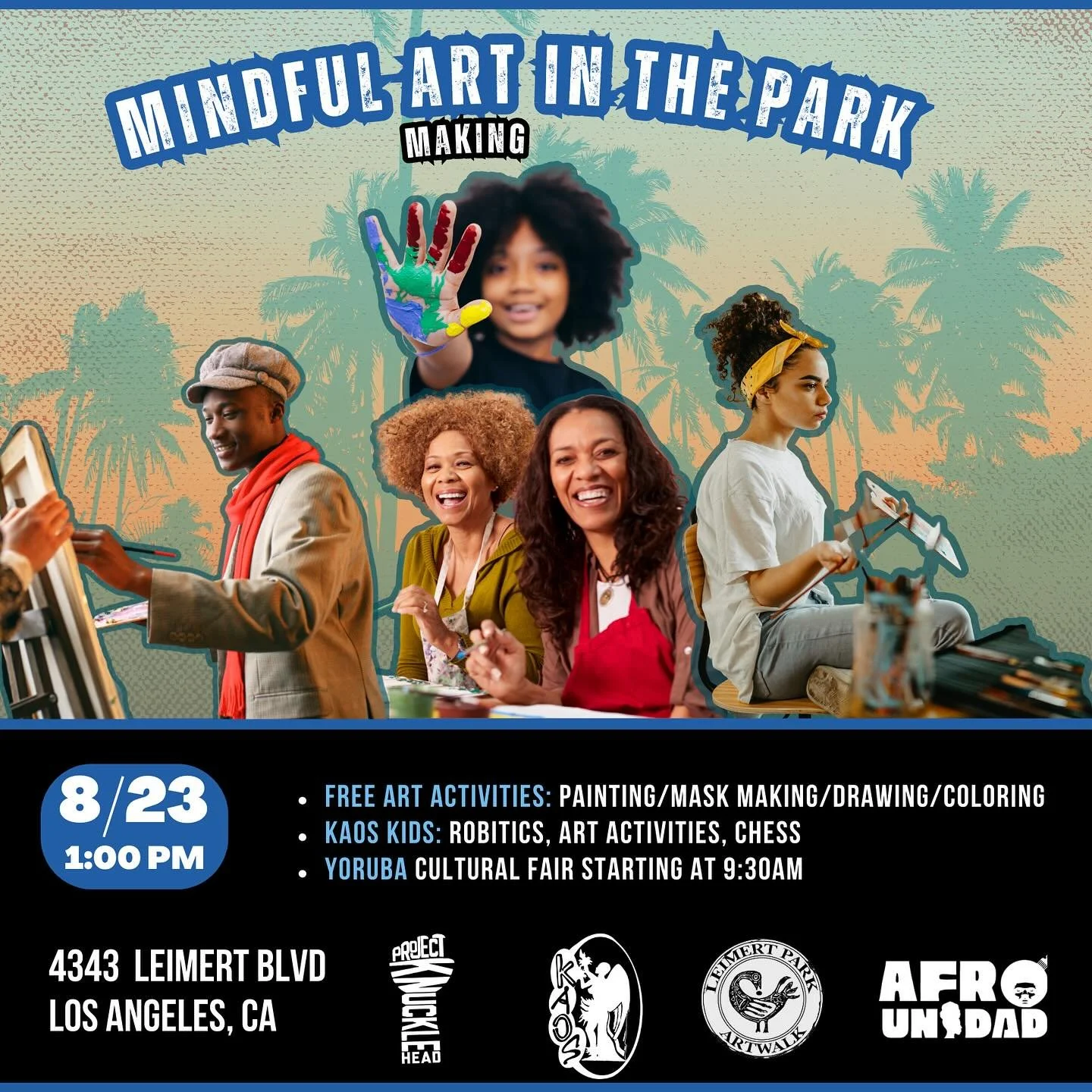 Join us on Saturday August 23 for mindful art-making in the park in LA. We&rsquo;ll be in Leimert Park/ AfricaTownLA near the @kaosnetworkz with @kaoskidslp. There&rsquo;ll also be a Yoruba Cultural Fair happening starting at 9:30am. We&rsquo;re offe