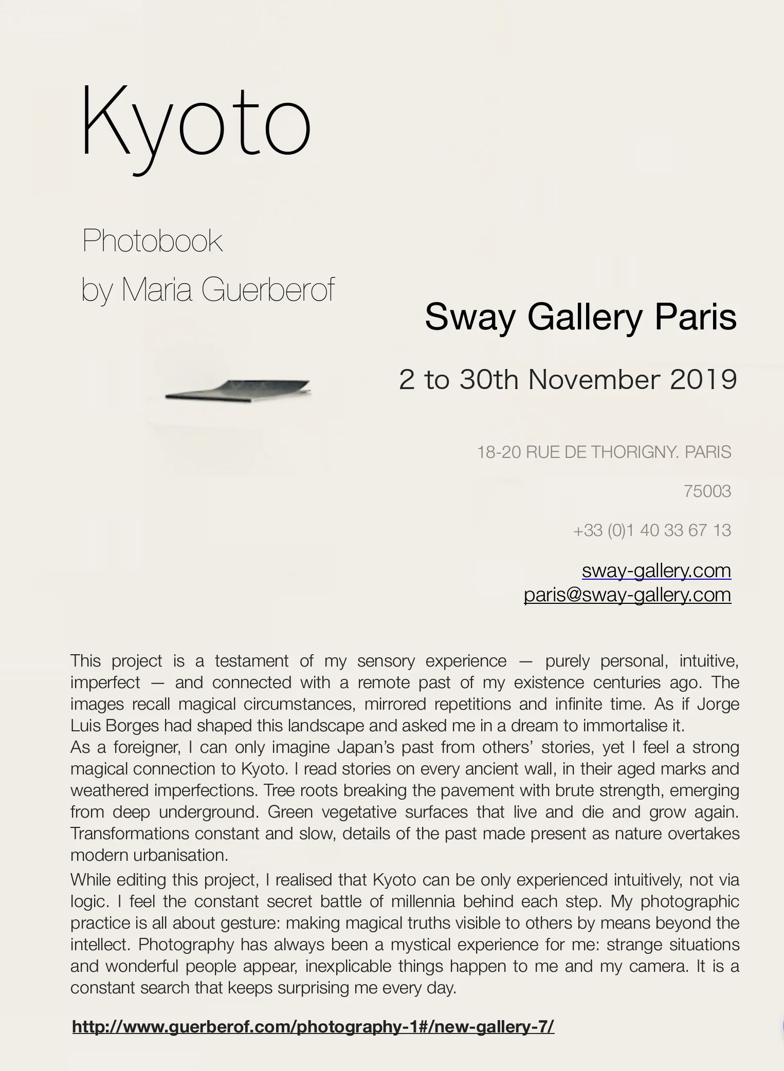 Paris 2 to 30th Nov Sway Gallery Paris