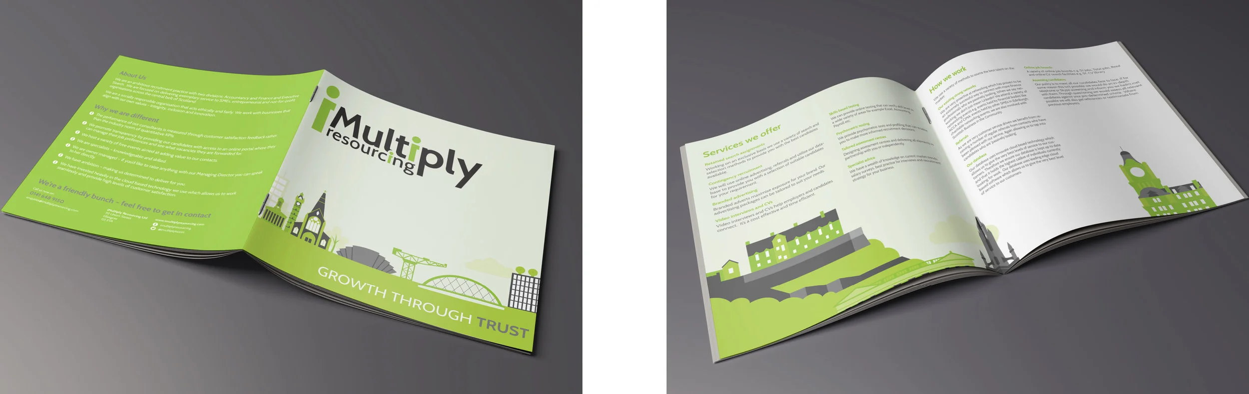 The playful illustration reflect the client's fresh-faced approach to recruitment, while complimenting the iMultiply brand and the colour scheme of their website.