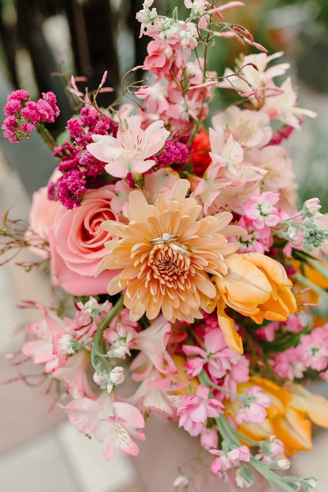 orange tulip spring wedding bouquet