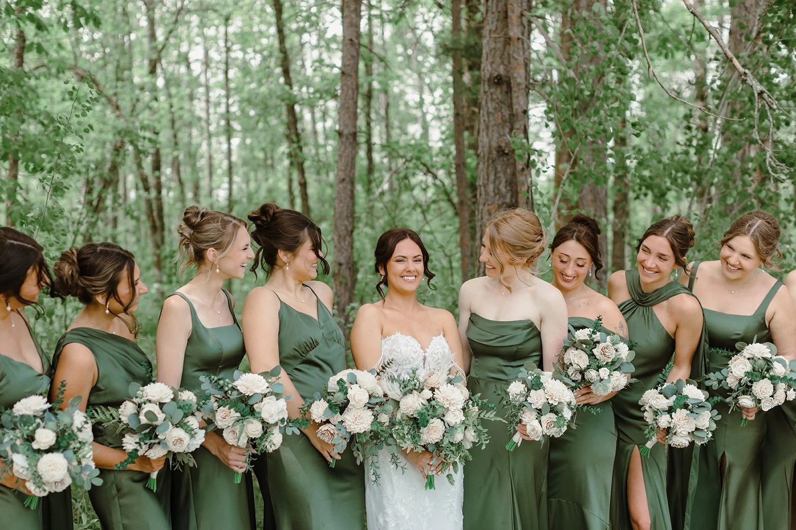 candid bridesmaids in the pines