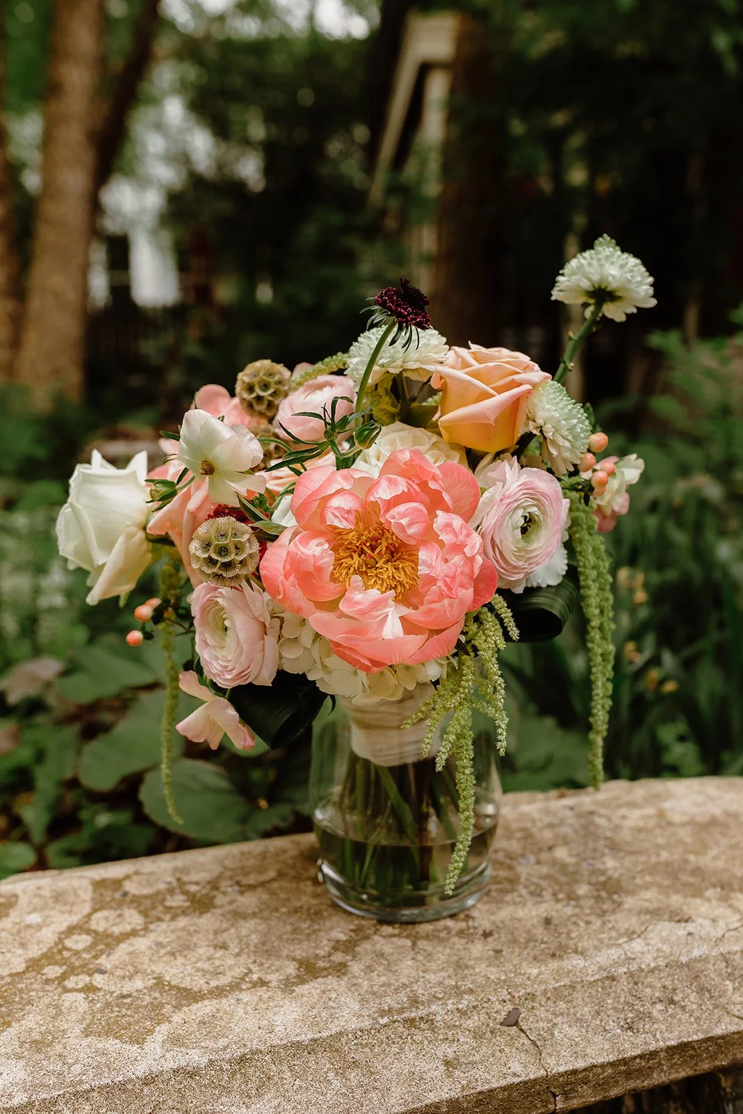 coral charm peony wedding bouquet