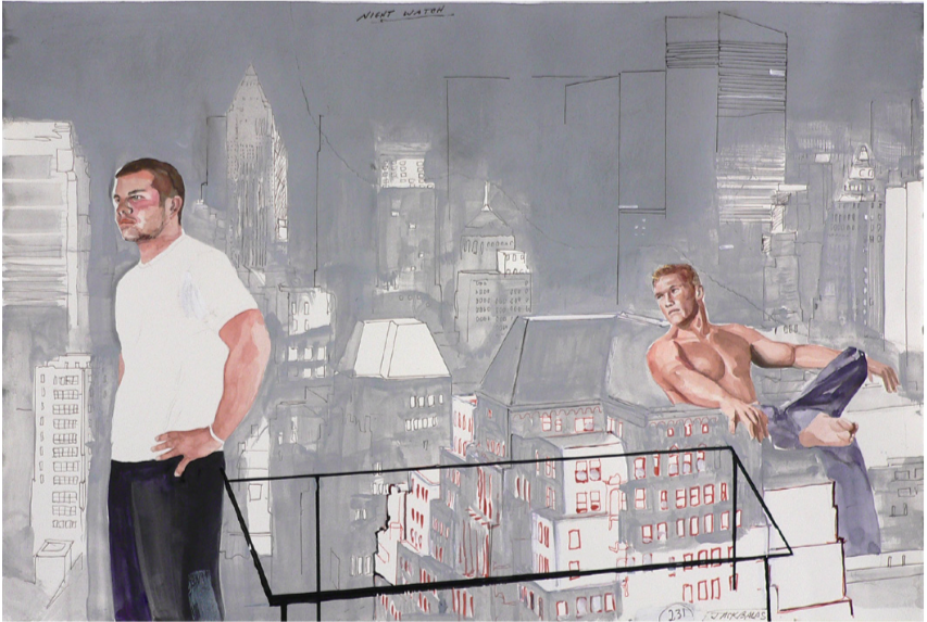 The Night Watch , 15 x 23 in. Watercolor, acrylic and ink on paper. 2006.
