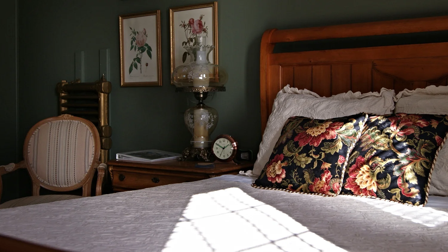 Queen-sized sleigh bed.