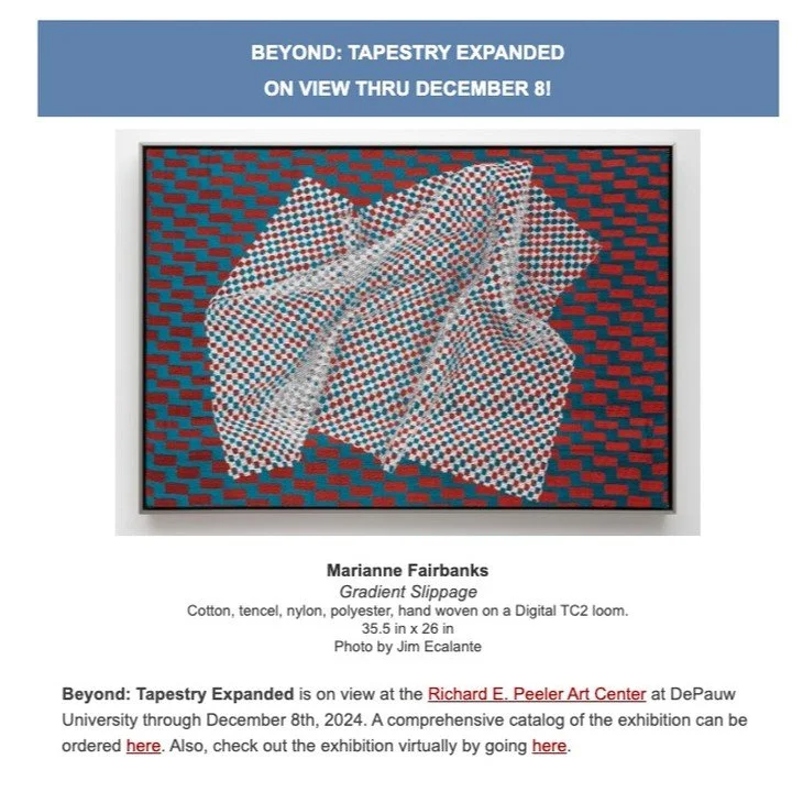 Excited to have this work in the Beyond: Tapestry Expanded show with so many other wonderful artists! Up through December 8th!

They have a cool virtual version of the exhibition here: https://my.matterport.com/show/?m=5FSKDzpJ53u
@americantapestryal