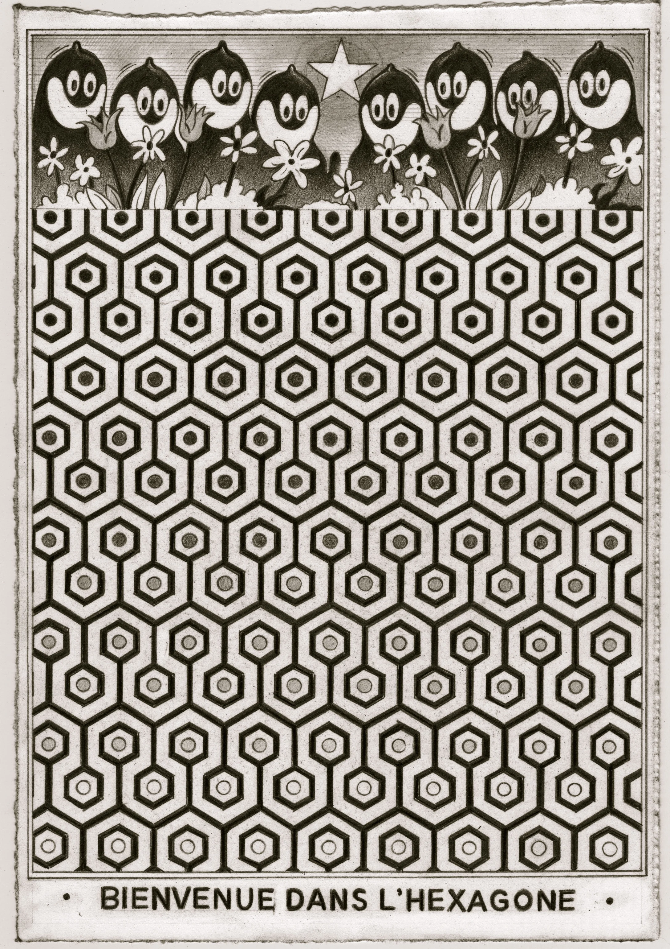 WELCOME TO THE HEXAGON 2017 Graphite on paper 10 x 7 inches
