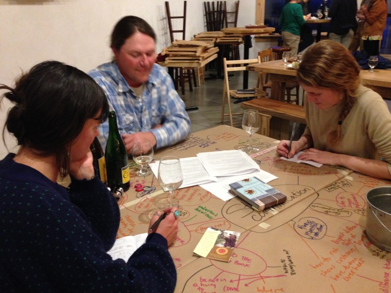 Eric Shatt of Redbyrd Orchard Cider tasting out Workman Dry, Starblossom and Workman Semi-Dry.