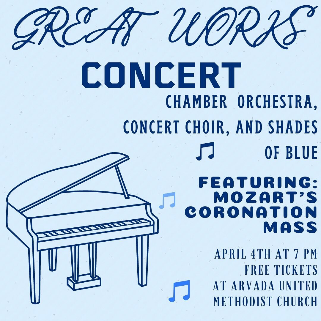 Join us for our Great Works Concert on April 4th at the Arvada United Methodist Church!