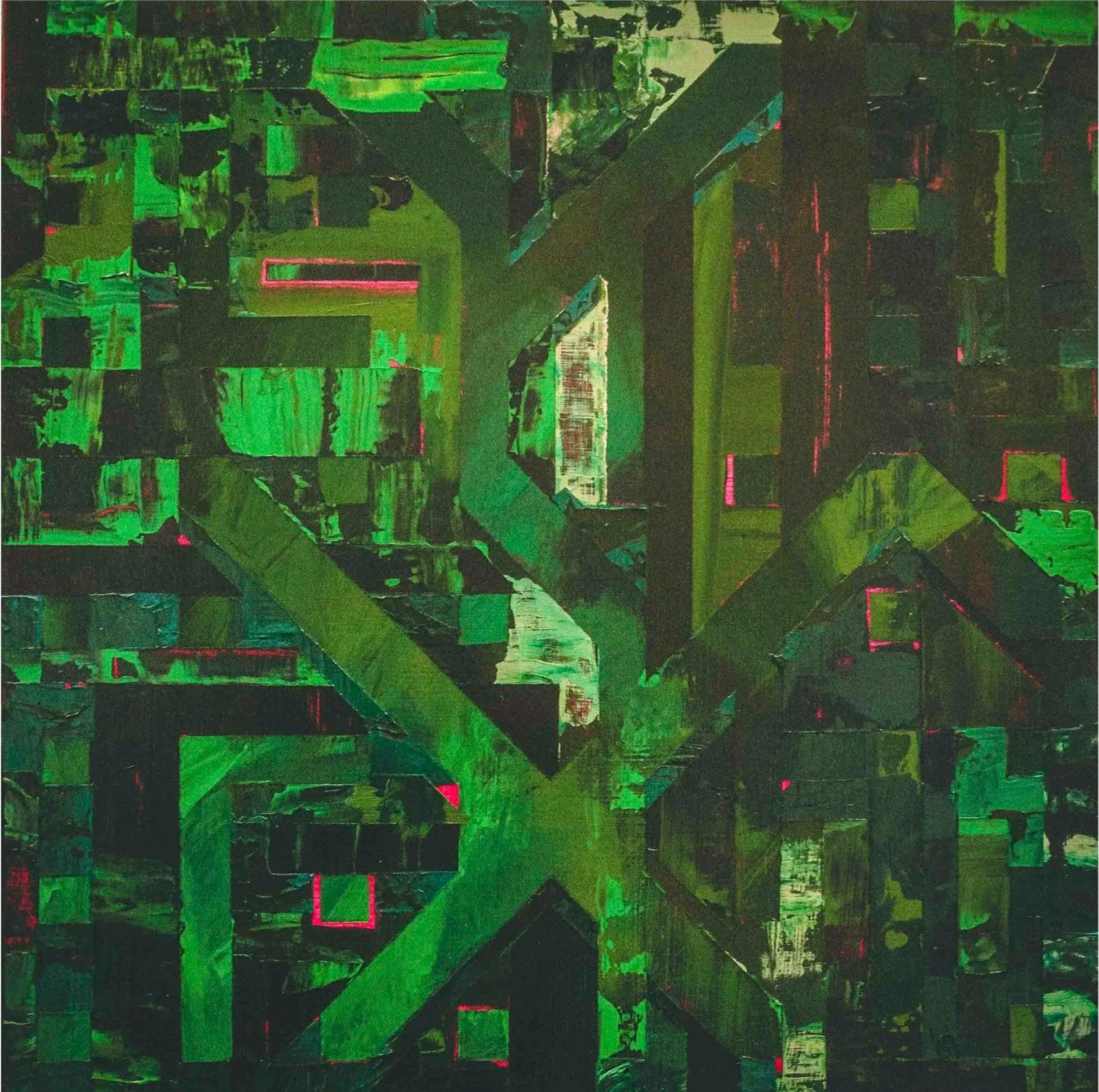 X (tinction) marks the spot so they'll keep digging, 2022.
Acrylic on wood panel and red thread,
30cm x 30cm