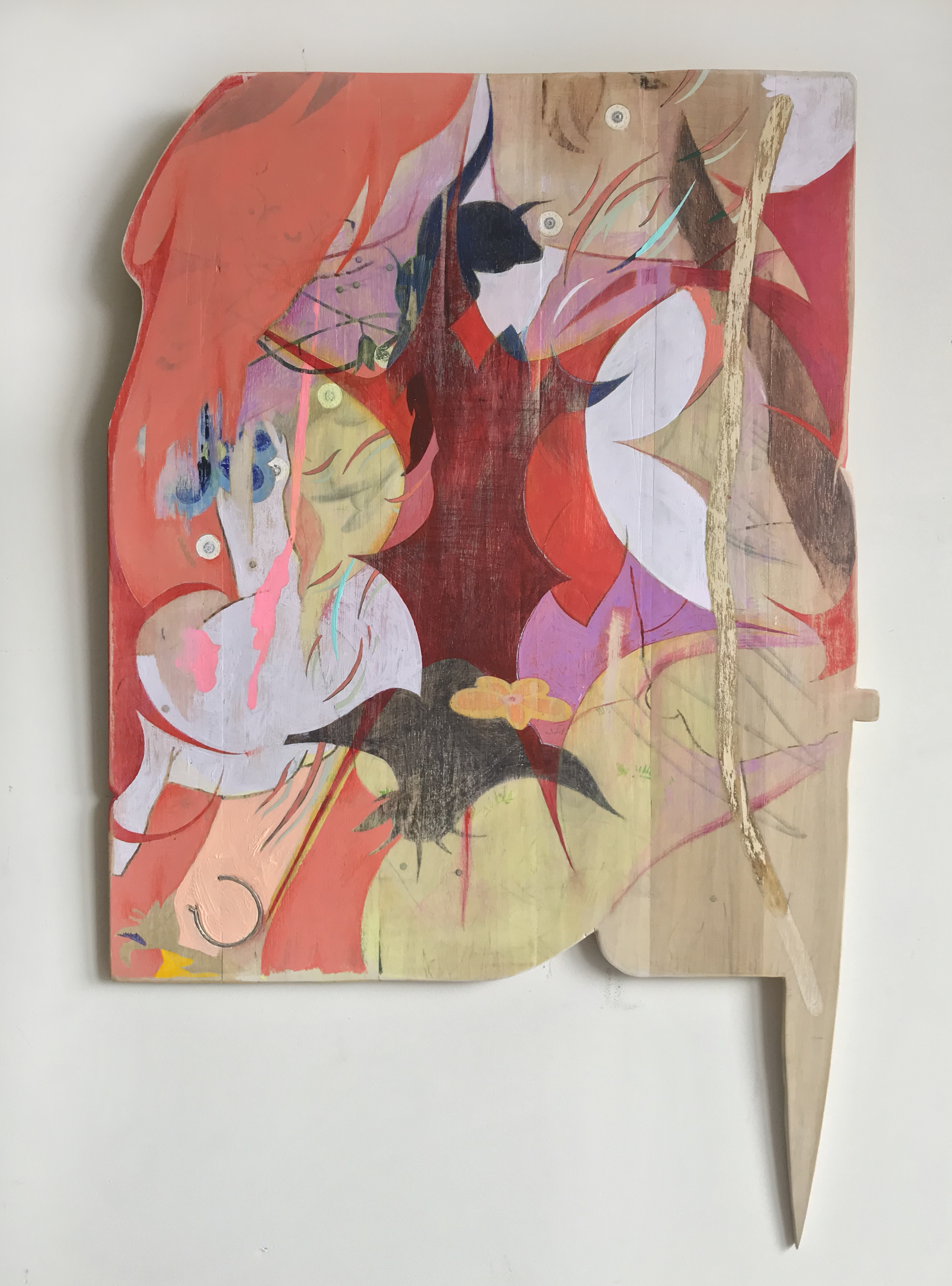 Touga Apologist | acrylic, colored pencil, and earring from the 5th grade on board | 26 x 17 |2019