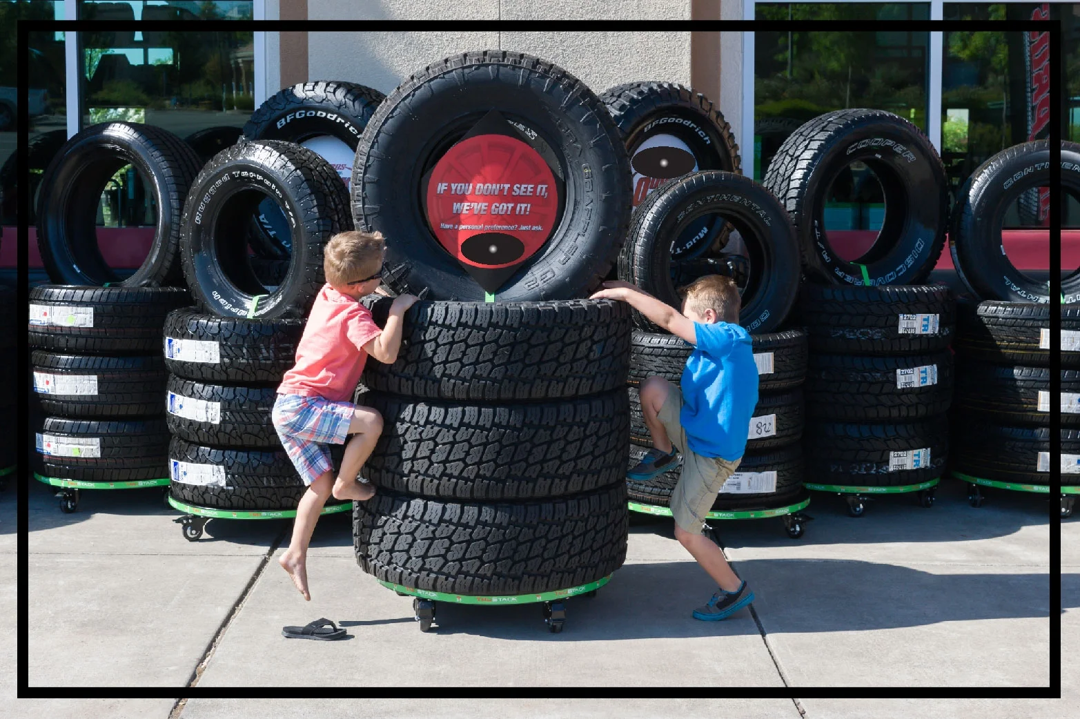 Boys climb. That's what they do. It's nice to know that tire isn't going to land on their heads!