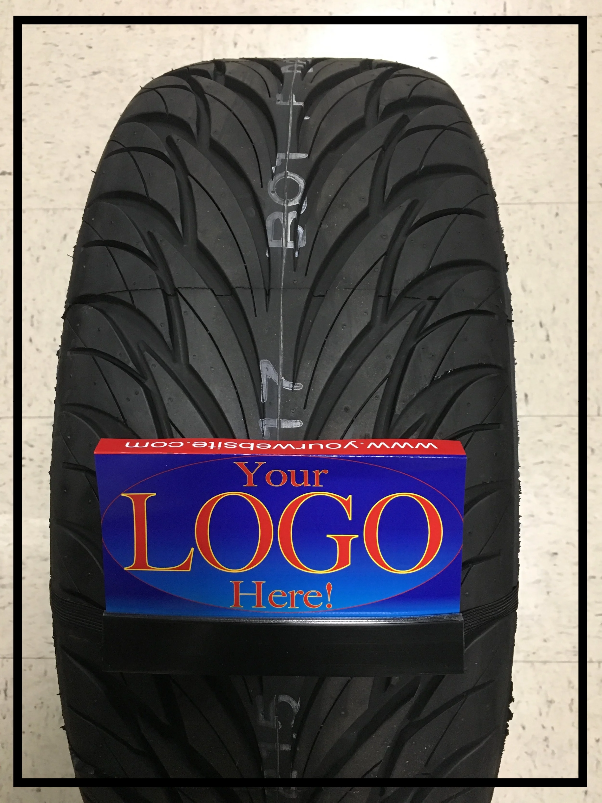 Logo or sale card, plus website printed after bending the card 90 degrees at the top.