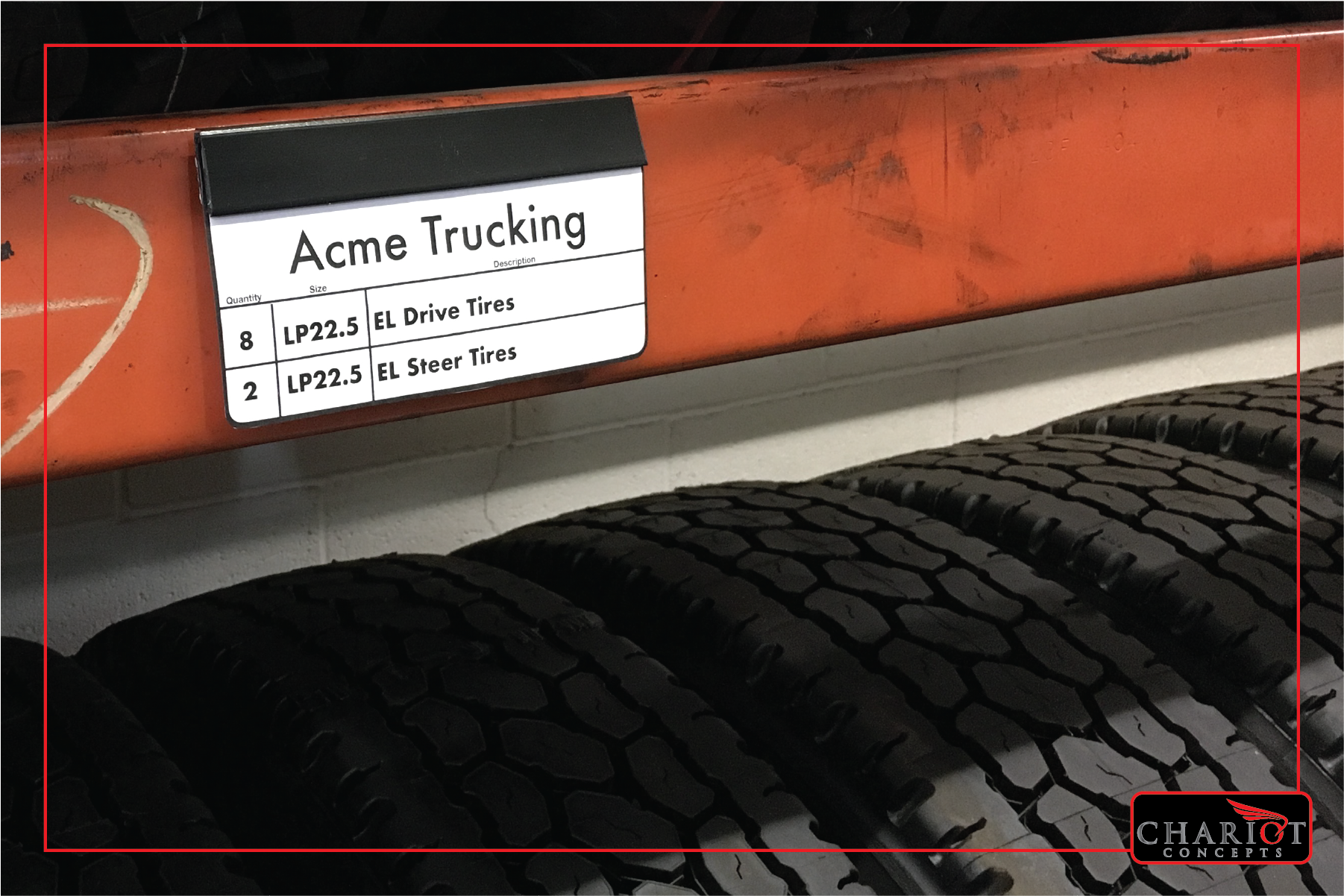 Need a way to identify sets of customer tires in your truck tire storage area? Want to keep work orders and invoices with sold tires? Want a simple way to just label the truck racks so employees know where to find certain sizes or types or brands? The Slat&Rack Signpost attaches permanently with double-stick foam tape. You just switch out the signs as needed.