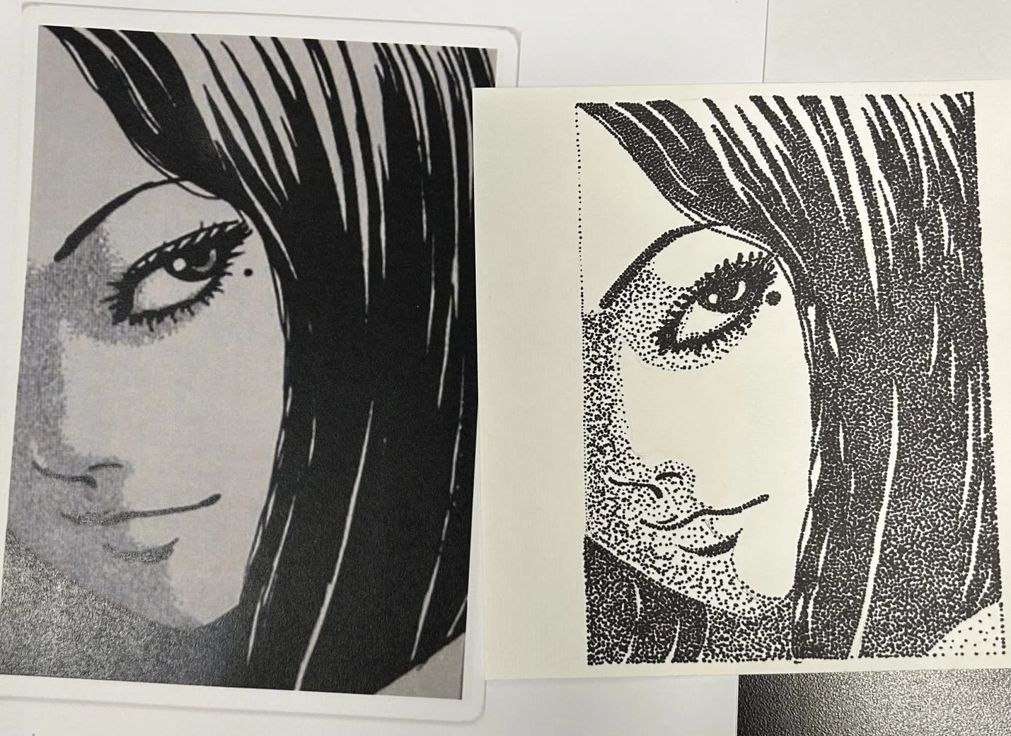 Anime - Pointillism - fine black pen on white background