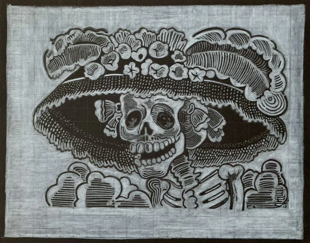 La Catrina - White pencil on black background (Negative)