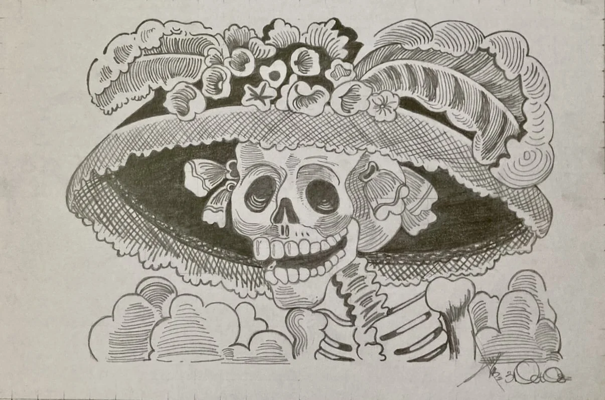 La Catrina - Dark pencil on white background (Positive)