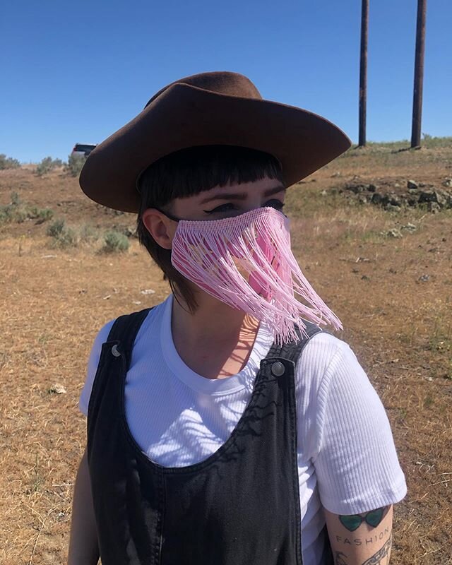 MASK OF THE DAY: celestial peep show on the range // made from reclaimed canvas, leather, and fringe #maskoftheday #diymask #mask #quarantinelife #quarantinelooks #ootd