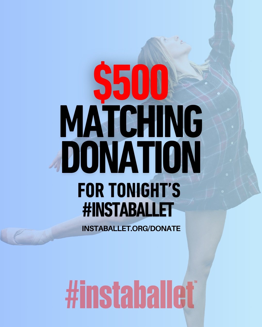 💥 $500 Matching Challenge! 💥

For tonight&rsquo;s #instaballet, an anonymous donor will match up to $500 in donations made before and at the event! 🙌

Your donations directly support paying our artists a living wage! 

At #instaballet, we prioriti