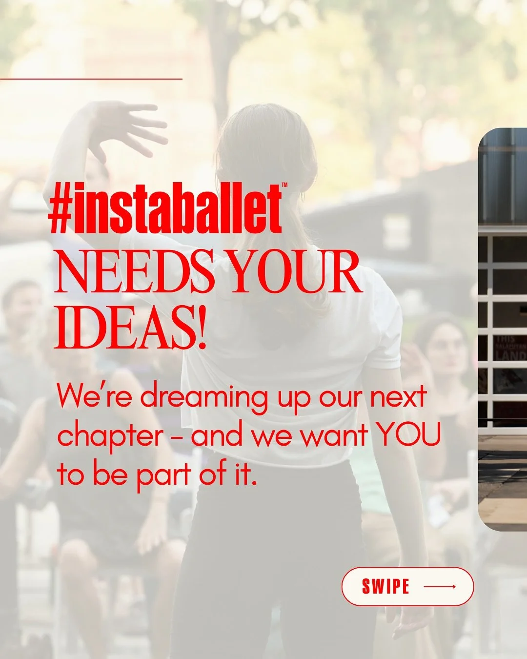 INSTABALLET NEEDS YOUR IDEAS! 💭✨
We&rsquo;re dreaming big for our next strategic plan &mdash; and we don&rsquo;t want to do it without YOU!

If you&rsquo;re an educator, artist, parent, donor, or just someone who loves #instaballet, we want your voi