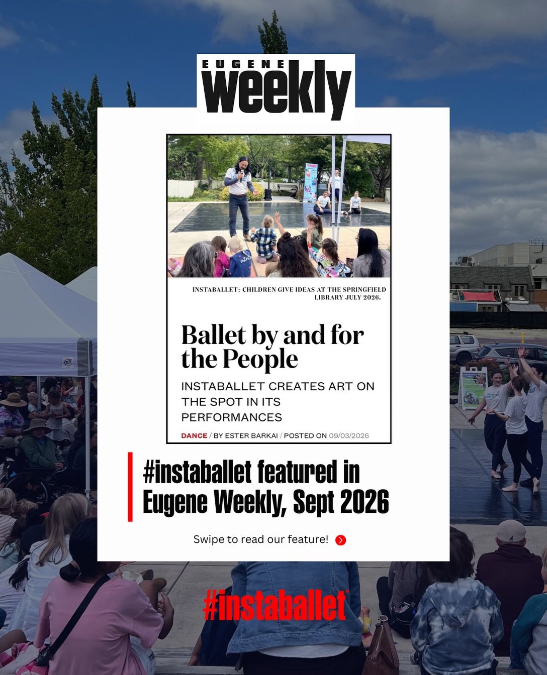 So grateful to @eugeneweekly for featuring #instaballet earlier this month! 

It was so fun to see our work and the heart behind #instaballet shared with the community. Thank you to Ester Barkai for coming out and helping tell our story.

We love get