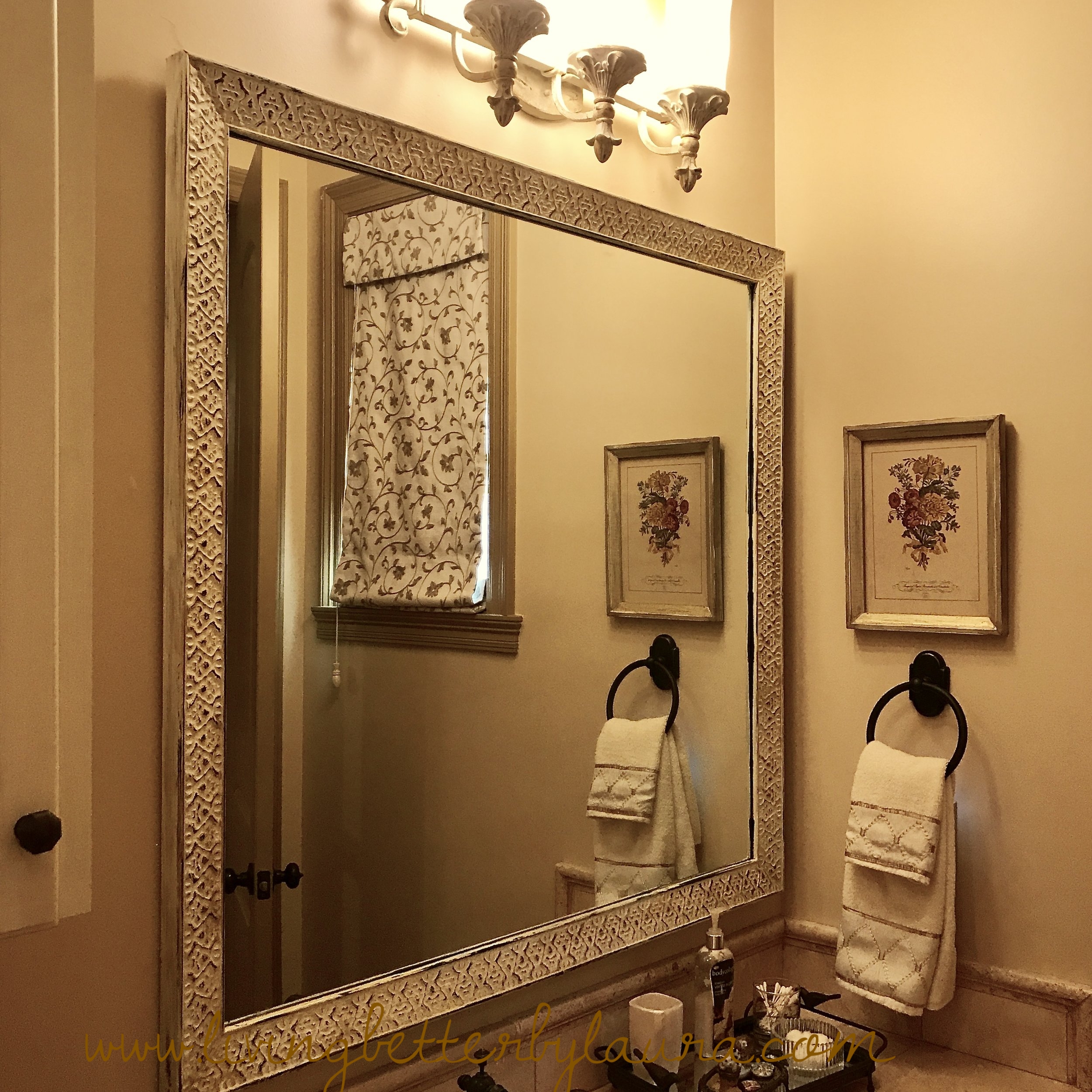 After: distressed mirror guest bath #2
