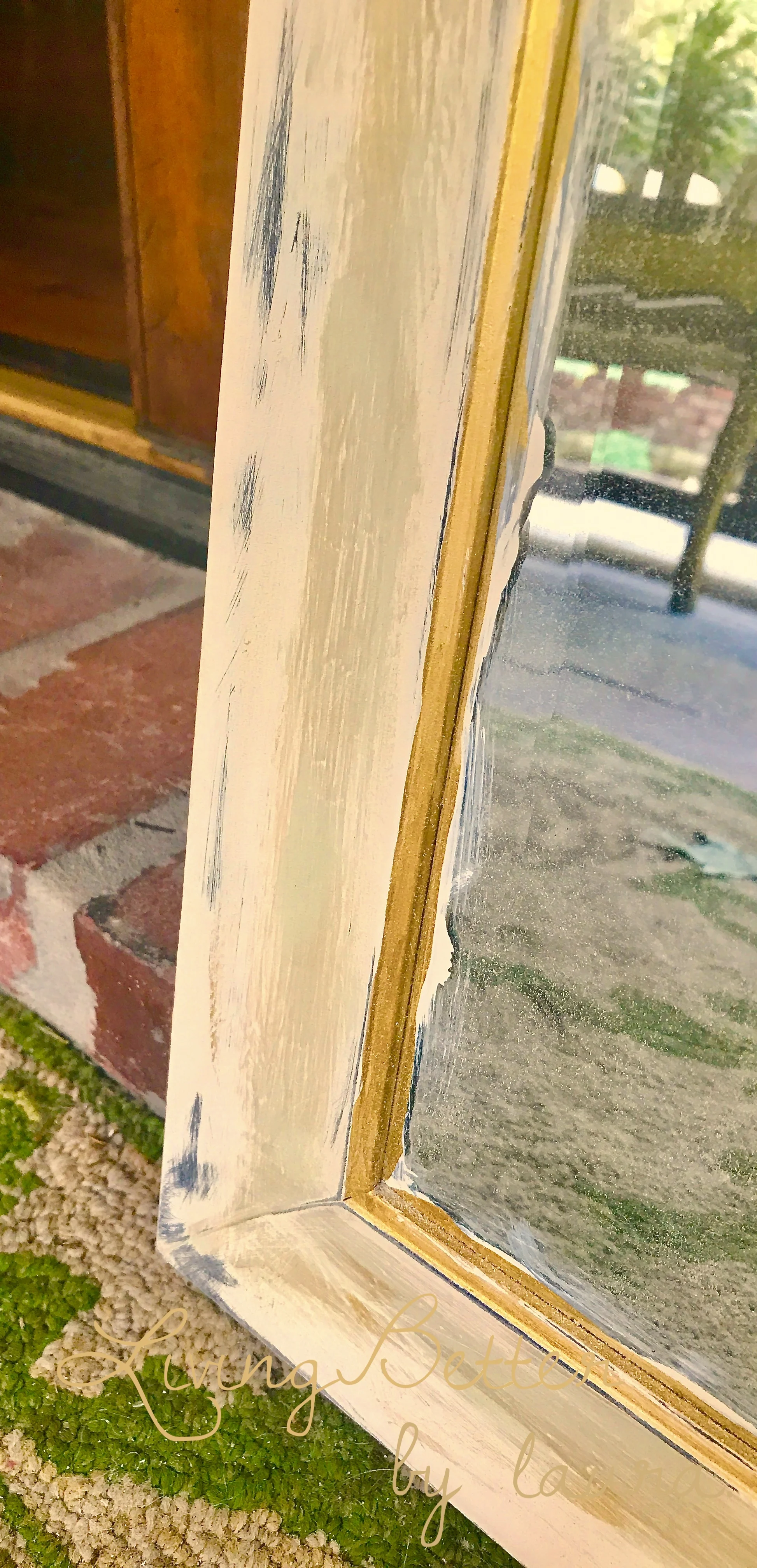 STEP #3 : Edges, corners, and parts of the raised areas were sanded. I concentrated on areas that, naturally, get worn from handling over time. TIP: I don't tape off the glass. I find taping takes longer than scraping. scraping paint from glass is quick and easy. 
