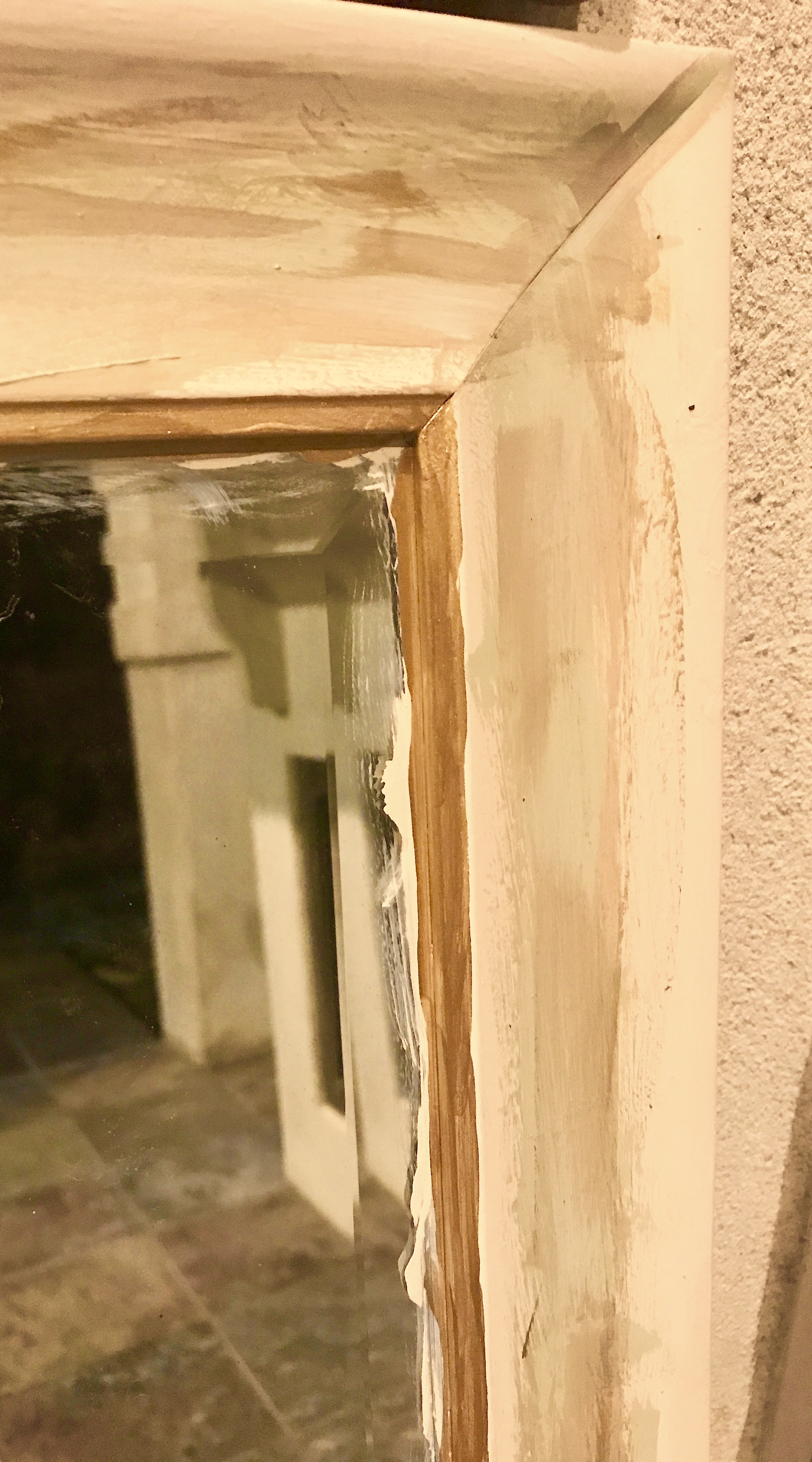STEP #2: I used oatmeal and yellow beige acrylic paints to add different shades to the base of Old Ochre. This mimics the old layers of paint found on worn, well-loved pieces. I added gold paint to the inset edge - see optional step.