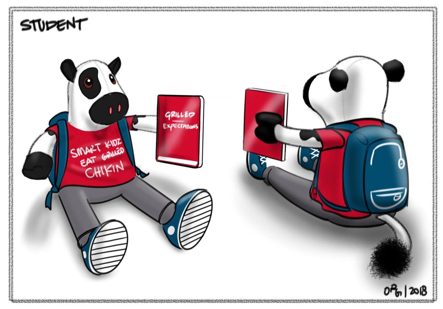 One of the later sketches with a previously pitched cow line on the shirt.