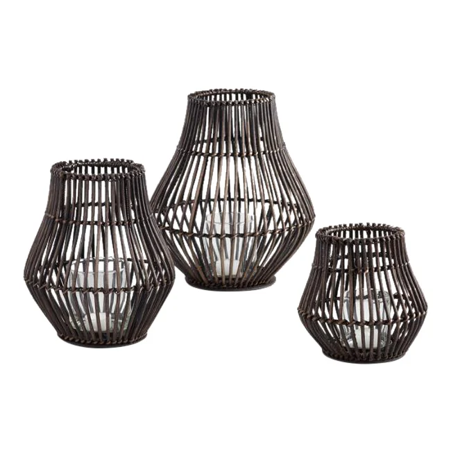 Dark Brown Rattan Lanterns (3)