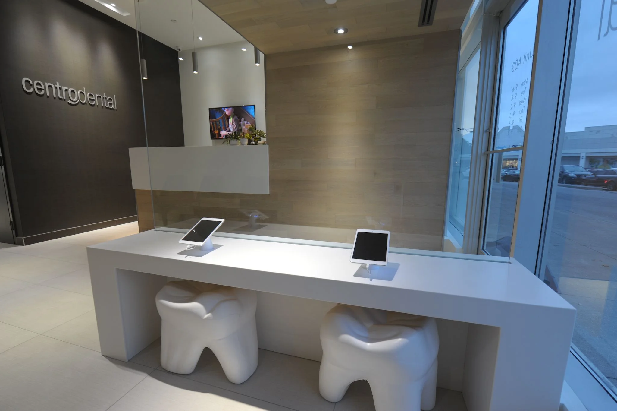 iPad station for patients to play games, access the internet and update their medical history.