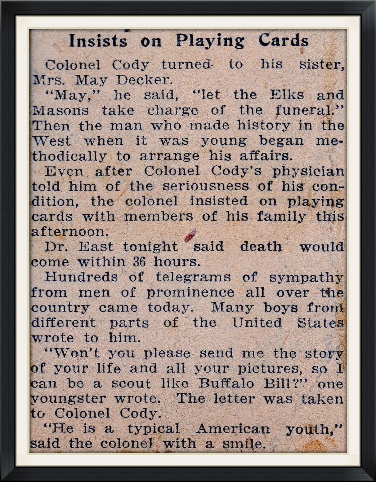 1917 - Insists on Playing Cards - Newspaper, Article Clipping