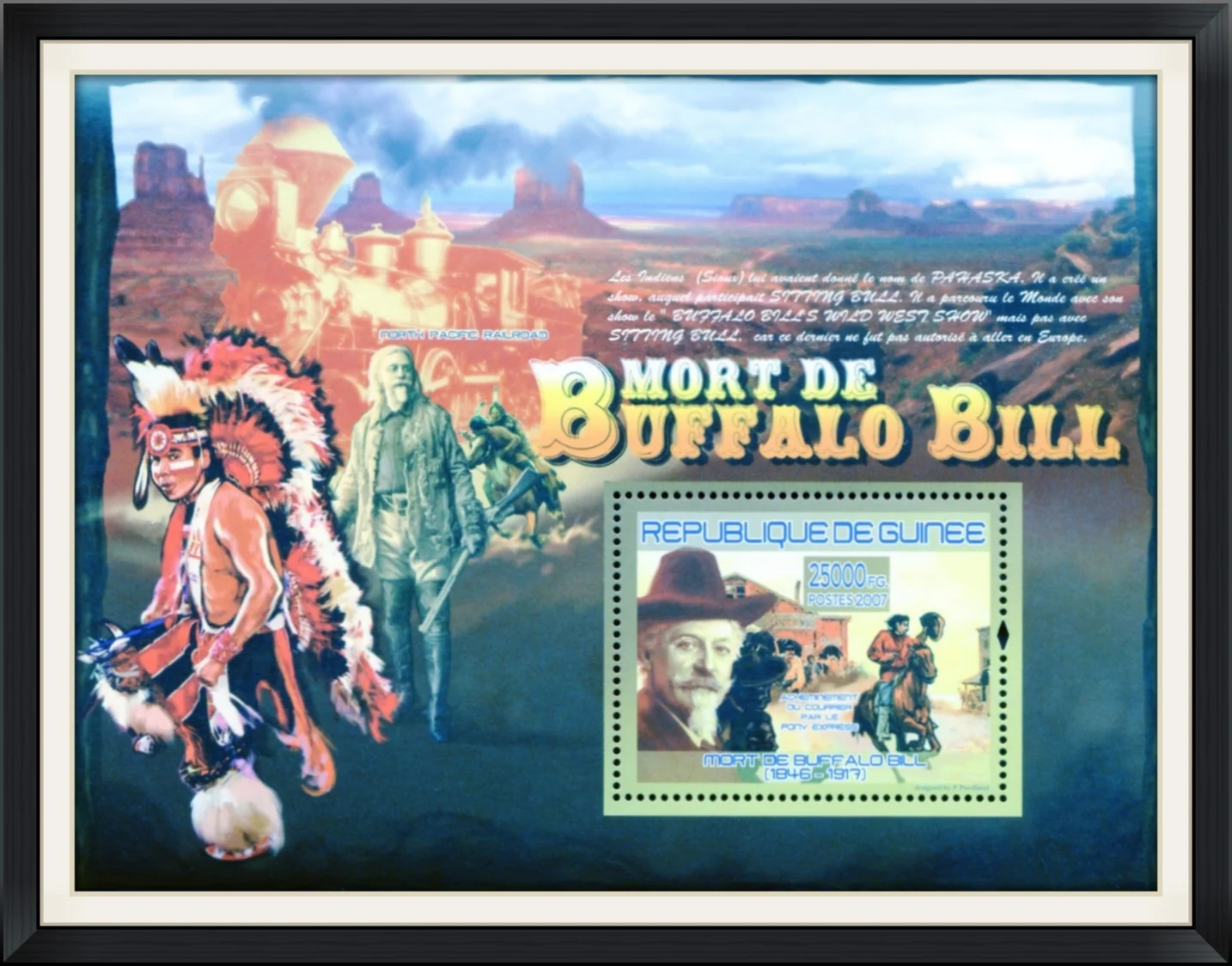 2007 - Mort De Buffalo Bill (1846-1917) - Republic De Guinee - Acheminement Du Courrier Par Le Pony Express - 25000 FG. Postes - Designed by P. Puvilland - Unused, Postage Stamp