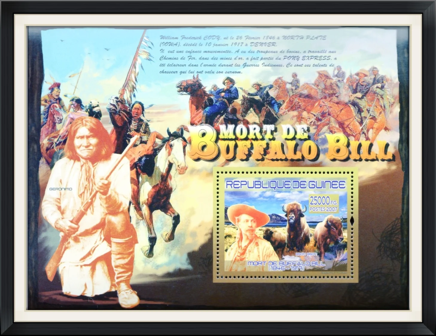 2007 - Mort De Buffalo Bilo (1846-1917) - Republique De Guinee - Bison, Bison - 25000 FG. Postes - Designed by P. Puvilland - Unused, Postage Stamp