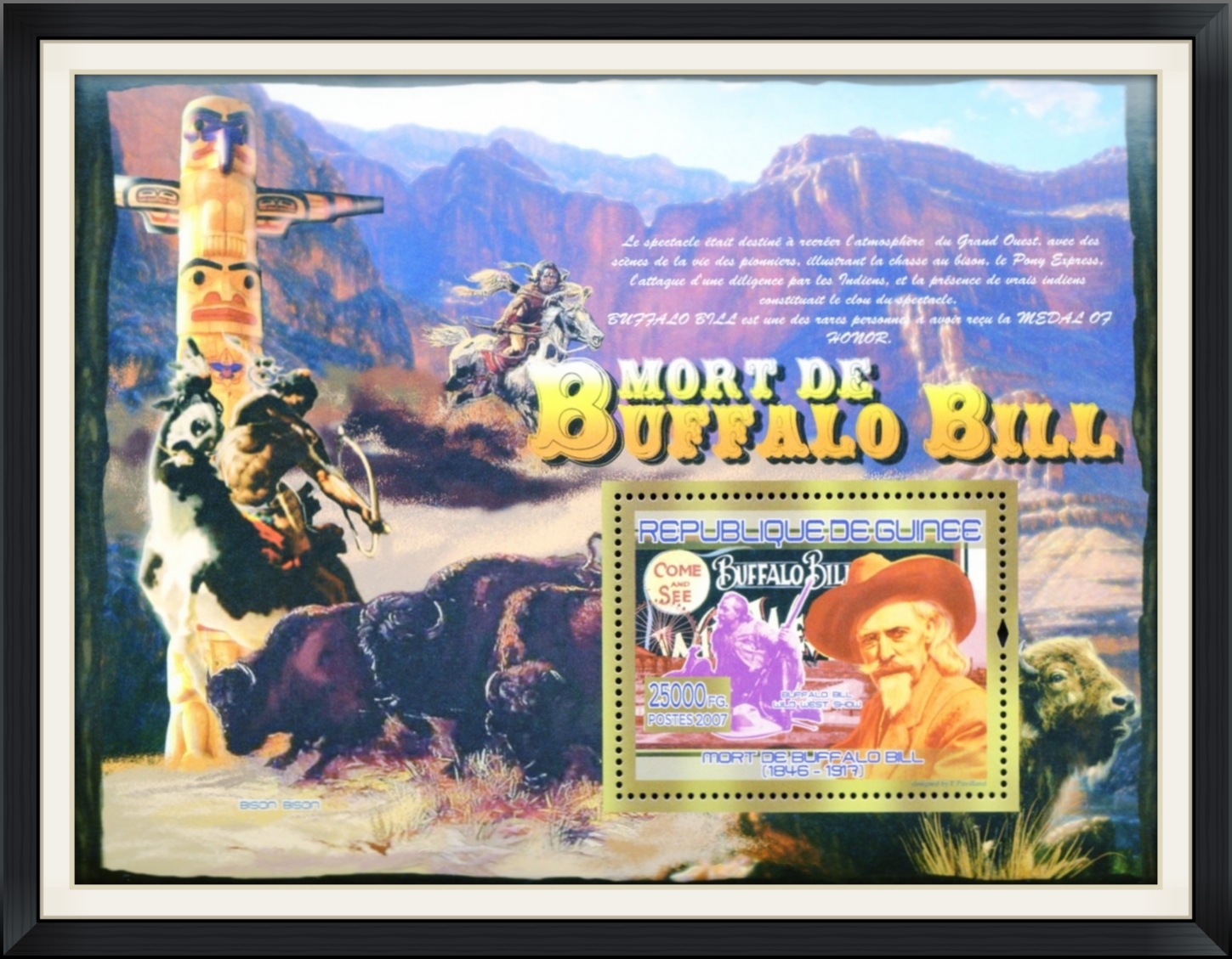2007 - Mort De Buffalo Bill (1846-1917) - Republique De Guinee - Buffalo Bill Wild West Show - 25000 FG. Postes - Designed by P. Puvilland - Unused, Postage Stamp
