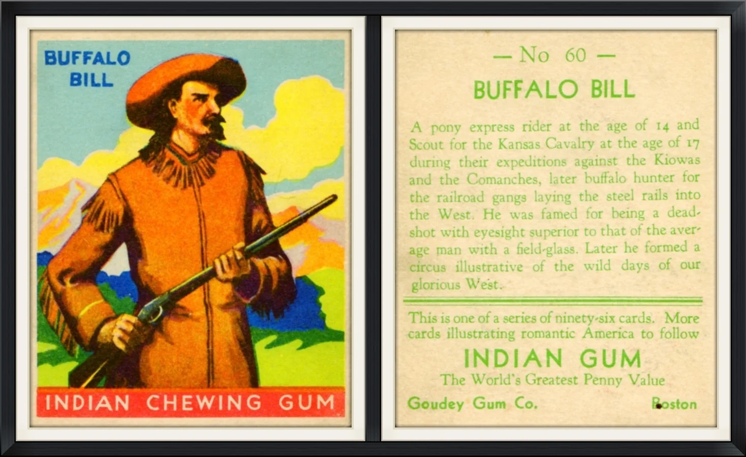 1933 - #60 - Buffalo Bill - Indian Chewing Gum - Goudey Gum Co., Boston - Graded EX 5 by PSA - Gum, Collector, Trading Card