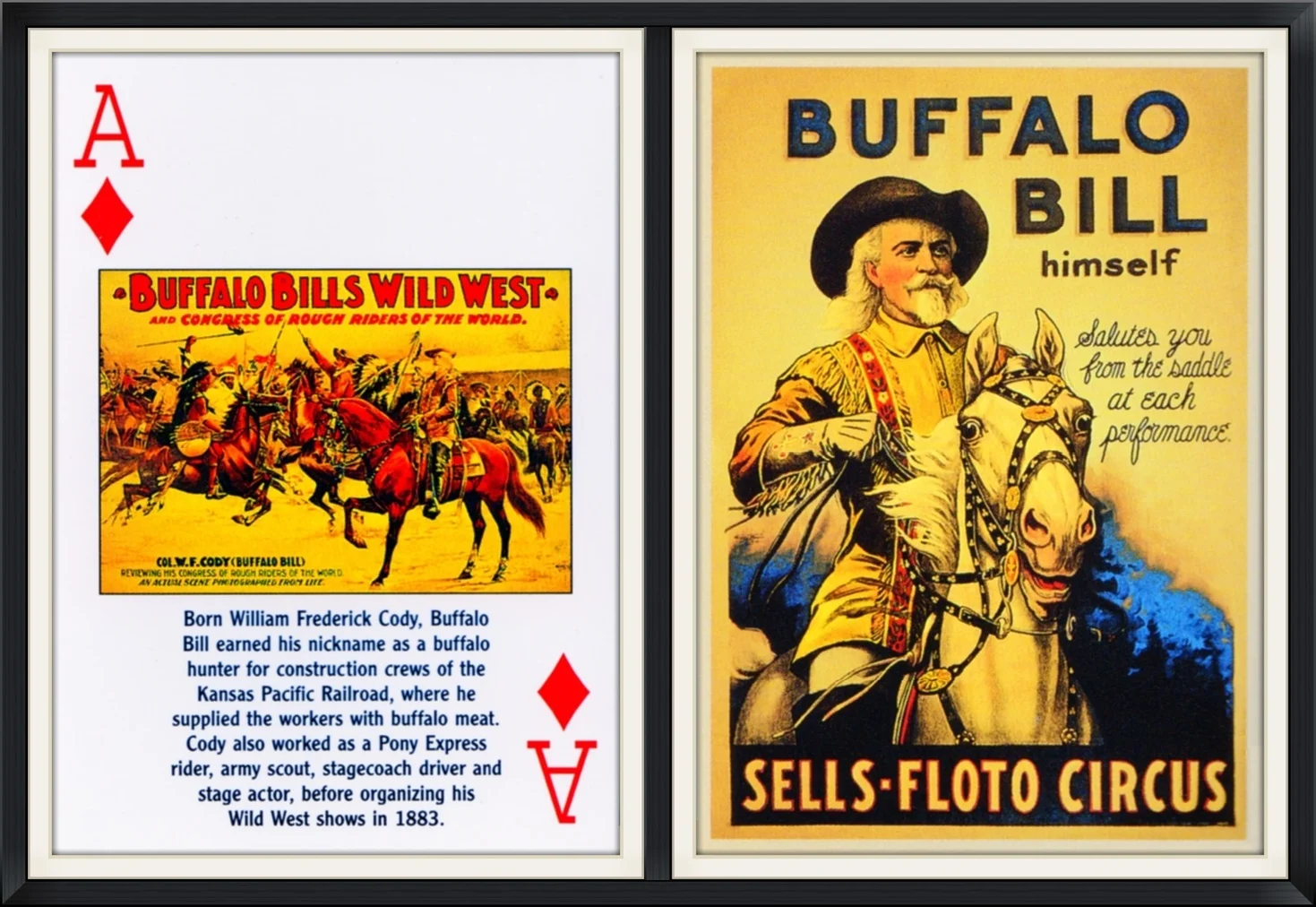 Ace of Diamonds - Buffalo Bill Himself Salutes you from his Saddle at each Performance - Sells-Floto Circus - Playing Card