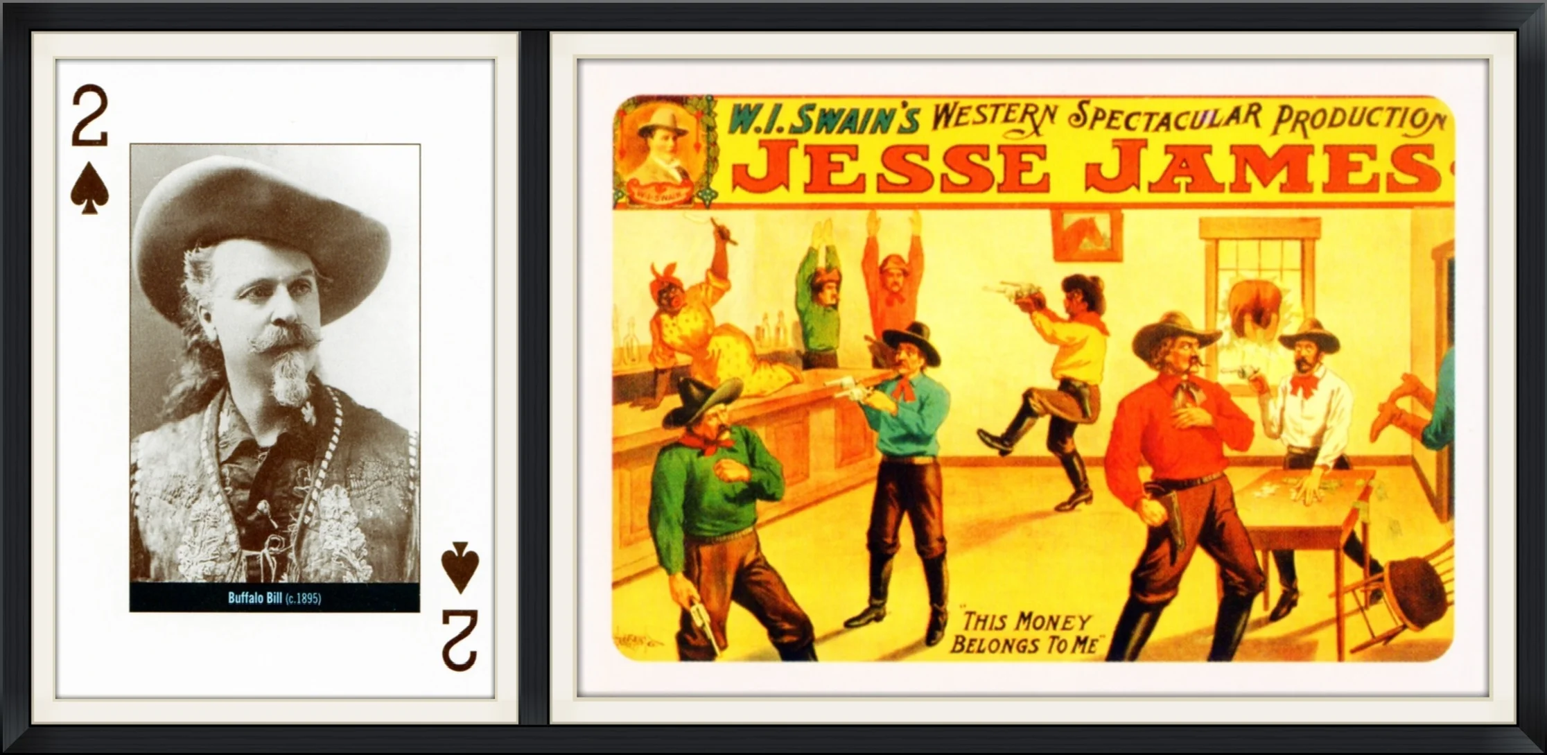 2 of Spades - Buffalo Bill (Circa 1895 Photo) - W.I. Swain's Spectacular Production, Jesse James - Commemorative, Playing Card.