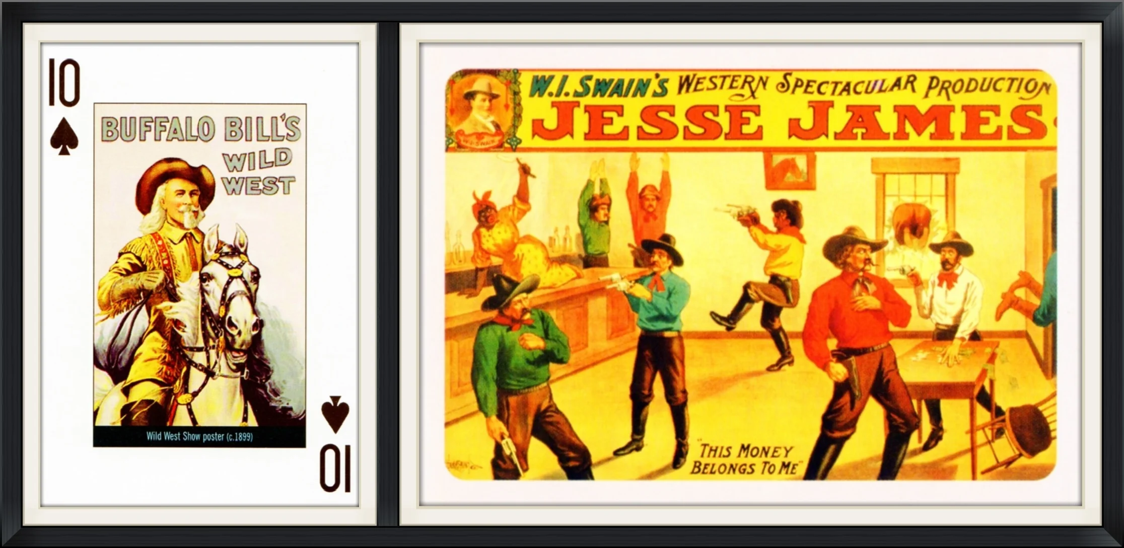 10 of Spades - Buffalo Bill's Wild West (Circa 1899 Poster) - W.I. Swain's Western Spectacular Production, Jesse James - Commenorative, Playing Card